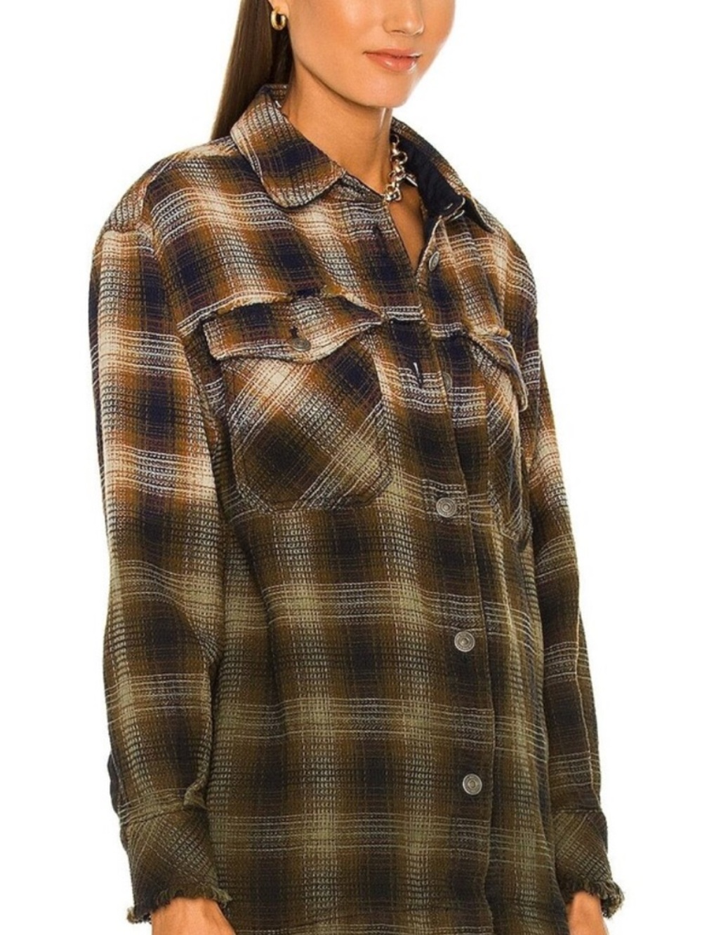 We The Free Button-Front Shirt Jacket in Brown medium like new!